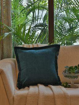 Revive Home - Teal Cotton Velvet Cushion Cover with Contrast Border Trim (18 x 18 Inches)