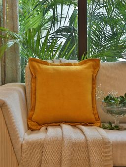Revive Home - Yellow Cotton Velvet Cushion Cover with Contrast Border Trim (18 x 18 Inches)