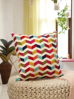Revive Home - Colorful Waves Design Embroidered Cushion Cover (18 x 18 Inches)
