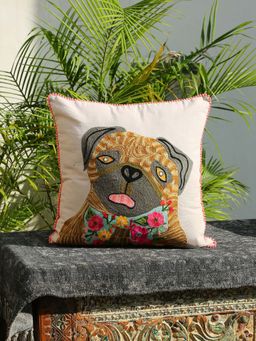 Revive Home - Dog Embroidered Cushion Cover (18 x 18 Inches)