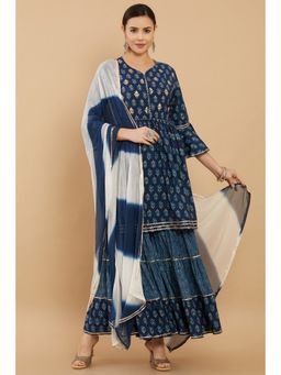 Soch - Women Blue Pure Cotton Floral Suit (Set of 3)