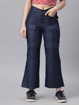 KASSUALLY - Women 6 Patch Pocket Wide Leg Dark Blue Denim