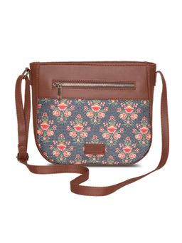 Zouk - Women Handcrafted Garden Printed U Shaped Sling Bag-Dark Blue