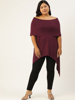 theRebelinme - Women's Purple Off-shoulder Asymmetrical Longline Top