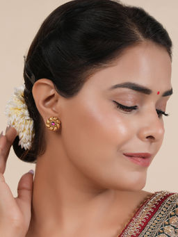 Smars Jewelry - Pink Cute Antique Gold Floral Ruby Stone Stud Earring