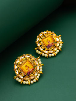 Aadita - Gold Plated Alloy Artificial Stones and Pearl Designer Studs