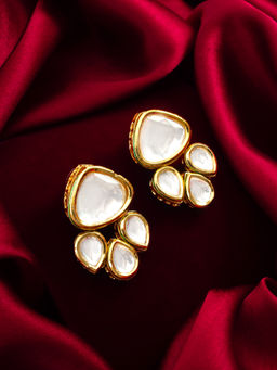 Aadita - Gold Plated Brass White Kundan Statement Drop Earrings