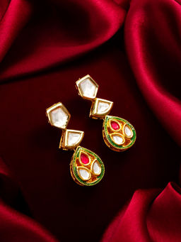 Aadita - Gold Plated Brass White Drop Earrings