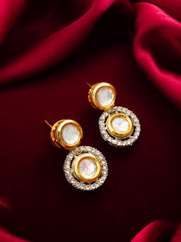 Aadita - Gold Plated Brass White Drop Earrings