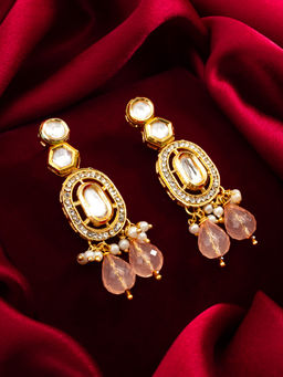 Aadita - Gold Plated Brass White Kundan and Pearl Drop Earrings