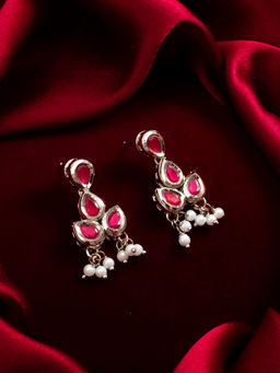 Aadita - Pink Silver Plated Alloy Drop Earrings