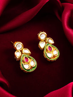 Aadita - Gold Plated Brass White Drop Earrings