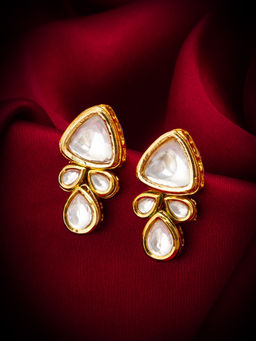 Aadita - Gold Plated Brass White Kundan Statement Drop Earrings