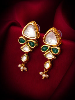 Aadita - Gold Plated Brass White Kundan Drop Earrings