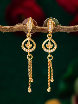 Aadita - Gold Plated White American Diamond Brass Drop Earrings