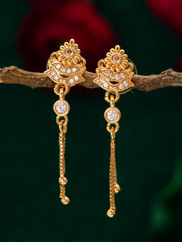 Aadita - Gold Plated White American Diamond Brass Drop Earrings