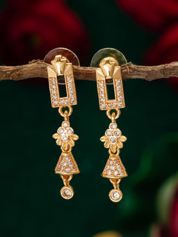 Aadita - Gold Plated White American Diamond Brass Drop Earrings