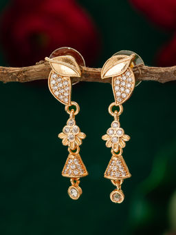 Aadita - Gold Plated White American Diamond Brass Drop Earrings