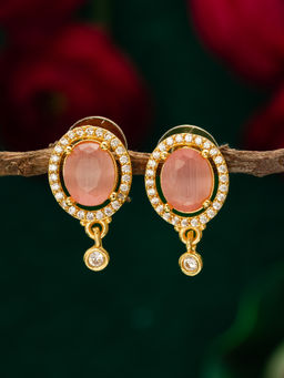 Aadita - Gold Plated Pink American Diamond Brass Stud Earrings