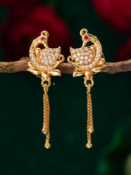 Aadita - Gold Plated White American Diamond Brass Drop Earrings