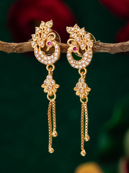 Aadita - Gold Plated White American Diamond Brass Drop Earrings