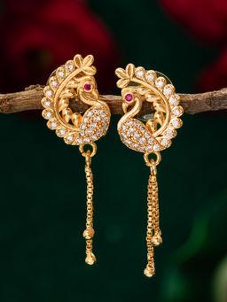 Aadita - Gold Plated White American Diamond Brass Drop Earrings