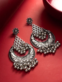 Aadita - Silver Plated Oxidised Alloy Navratri Design Drop Earrings