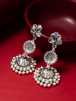 Aadita - Silver Plated Oxidised Alloy Navratri Design Drop Earrings