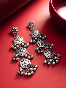 Aadita - Silver Plated Oxidised Alloy Navratri Design Drop Earrings