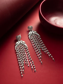 Aadita - Silver Plated Oxidised Alloy Navratri Design Drop Earrings