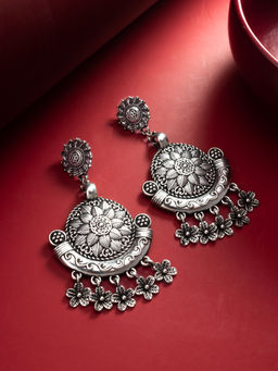 Aadita - Silver Plated Oxidised Alloy Navratri Design Drop Earrings