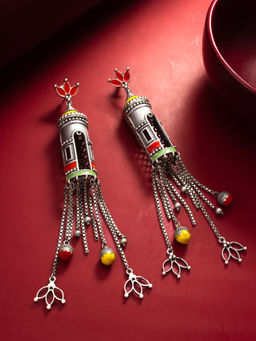 Aadita - Multi Silver Plated Oxidised Alloy Navratri Design Drop Earrings