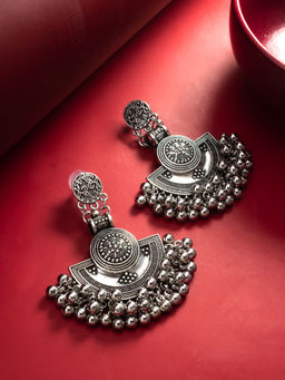 Aadita - Silver Plated Oxidised Alloy Navratri Design Drop Earrings