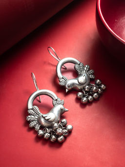 Aadita - Silver Plated Oxidised Alloy Navratri Design Drop Earrings