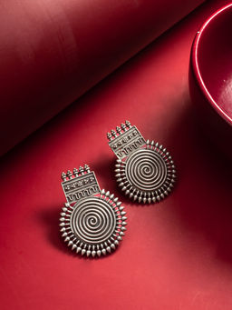 Aadita - Silver Plated Oxidised Alloy Navratri Design Drop Earrings