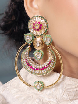 Joules By Radhika - Green Polki-Pearl Exquisite Earrings