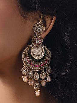 Joules By Radhika - Multi-Color Polki-Pearl Glamorous Gold Earrings