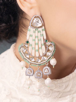 Joules By Radhika - White Polki-Pearl Elegant White Green Earrings