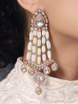 Joules By Radhika - White Polki-Pearl Green and White Earrings