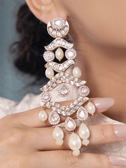 Joules By Radhika - White Polki-Pearl Elegant Gold Earrings