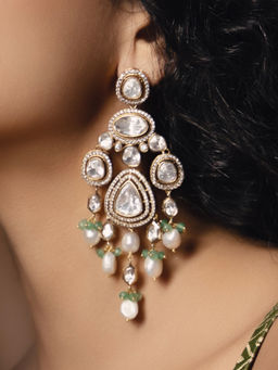 Joules By Radhika - Polki-Pearl Green and White Earrings