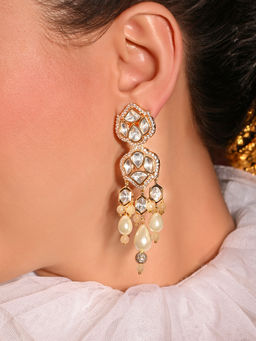 Joules By Radhika - Gleamful White Golden Dangler Earrings