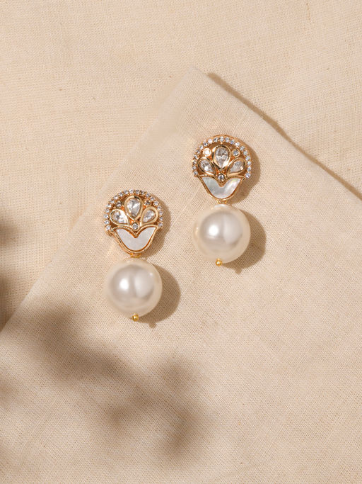 Joules By Radhika Ethereal White Pearl Drop Earrings