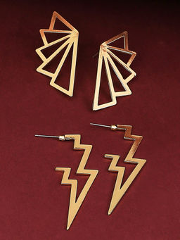 OOMPH - Combo Of 2 Gold Geometric Drop and Hoop Earrings