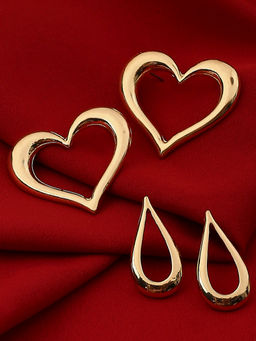 OOMPH - Combo Of 2 Gold Stud Earrings - Bold Gold Look - for Women