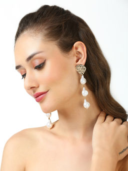 OOMPH - White Pearls Statement Party Wear Drop Earrings for Women