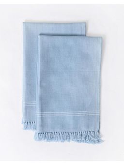 Fabindia - Blue Jia Honeycomb Cotton Bath Towel - 200-GSM (Pack of 2) (S)