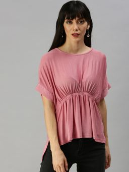 SHOWOFF - Women Round Neck Solid Pink Regular Top
