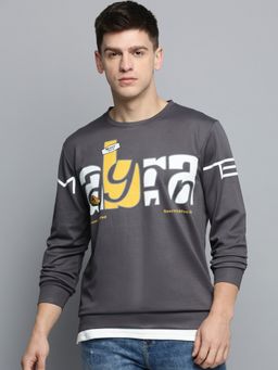 SHOWOFF - Mens Round Neck Printed Grey Pullover Sweatshirt