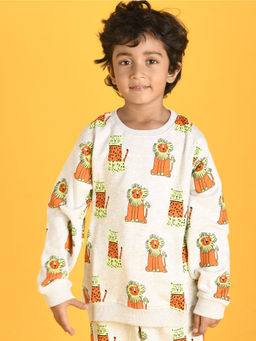 ANTHRILO - Wild Cats Fleece Boys Sweatshirt - Ecru Melange